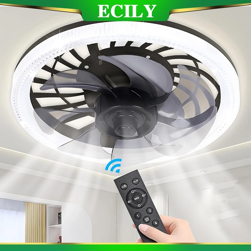 ECILY Led Fan Light Smart Remote Control Ceiling Fan With Light E27 For ...