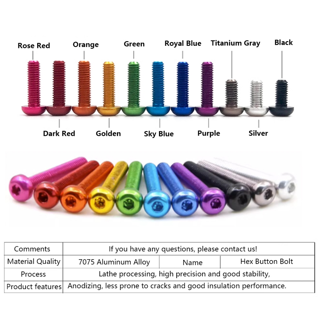 M4 Aluminum Alloy 7075 Half-round Head Socket Head Screws Anodizing ...