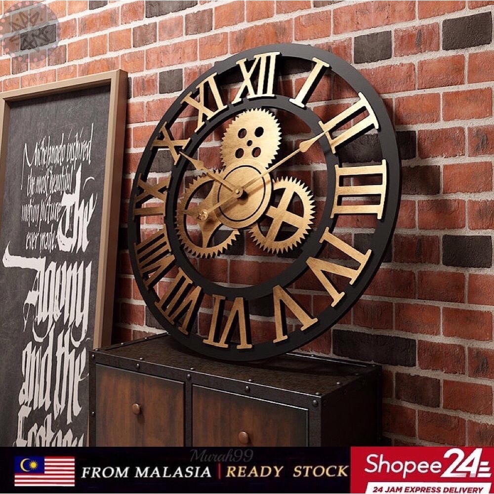Modern Large Living Room Wall Clock/Jam Dinding Antique 3D Vintage ...