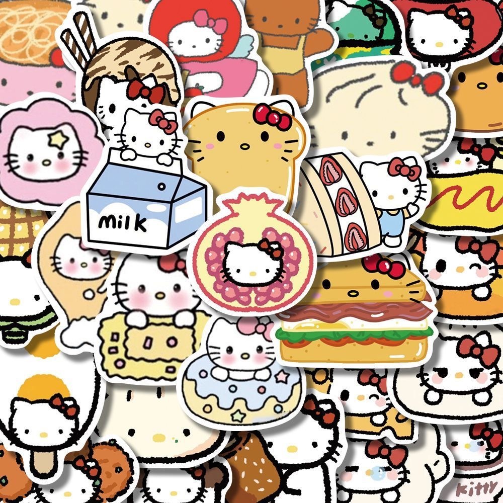 【100pcs】Hello Kitty Stickers Cute Food Cartoon Sticker Decorative ...