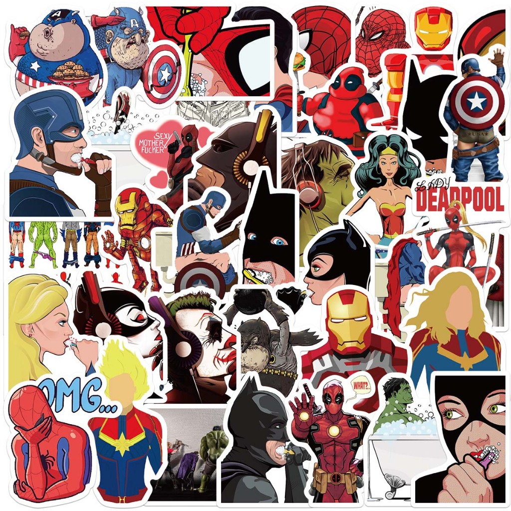 50 pcs funny superheroes Stickers Graffiti Cartoon Skateboard ...