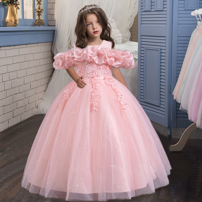 New high quality children s dresses embroidered sequined princess dress girls Western style birthday party puff sleeve dress embroidered Western style