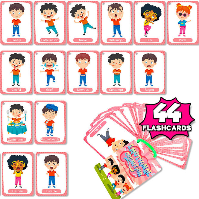 44 PCS Children's Emotion Cognition Cards Cognitive Pictures Flash ...