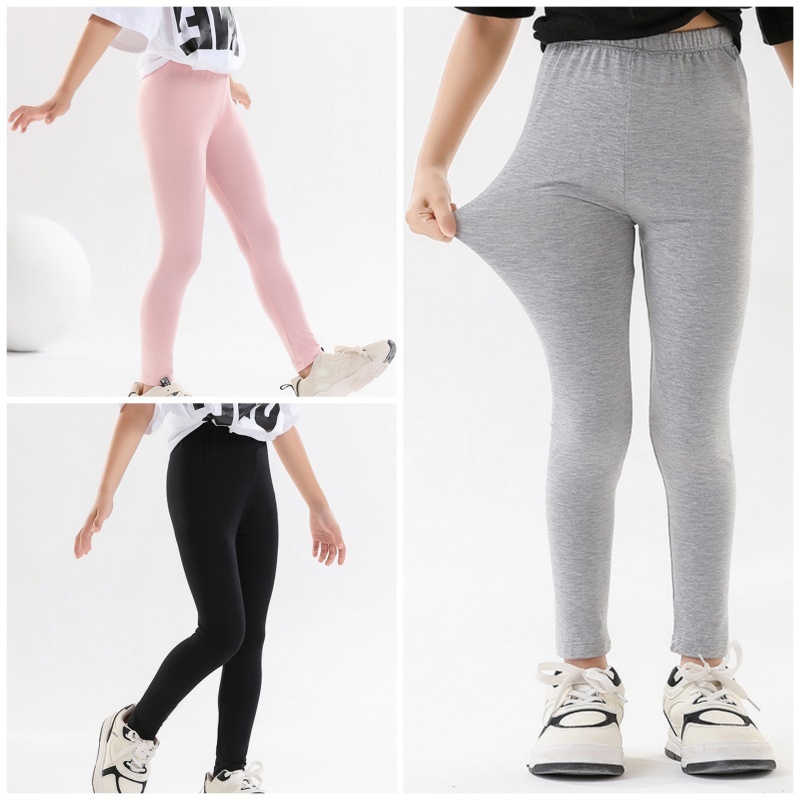 LF Kids Leggings 100 170cm Girls Solid Color Elastic Tight Pants for Spring Shopee Malaysia