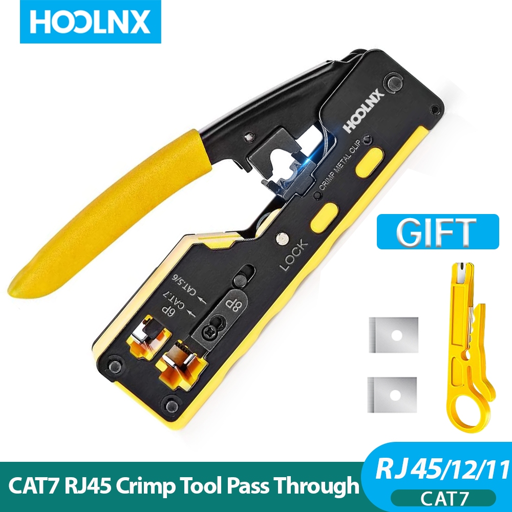 Hoolnx Pass Through RJ45 Crimper CAT7 CAT6A CAT5E Ethernet Crimp Tool ...