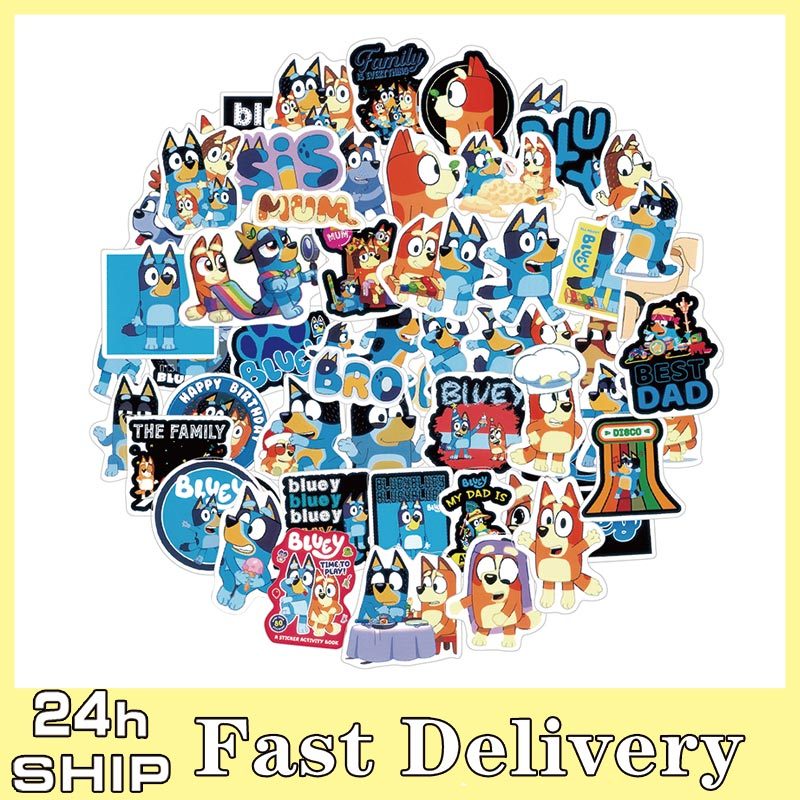 56pcs Cute Bluey Family Sticker Cartoon Bluey Puppy Decal DIY Laptop ...