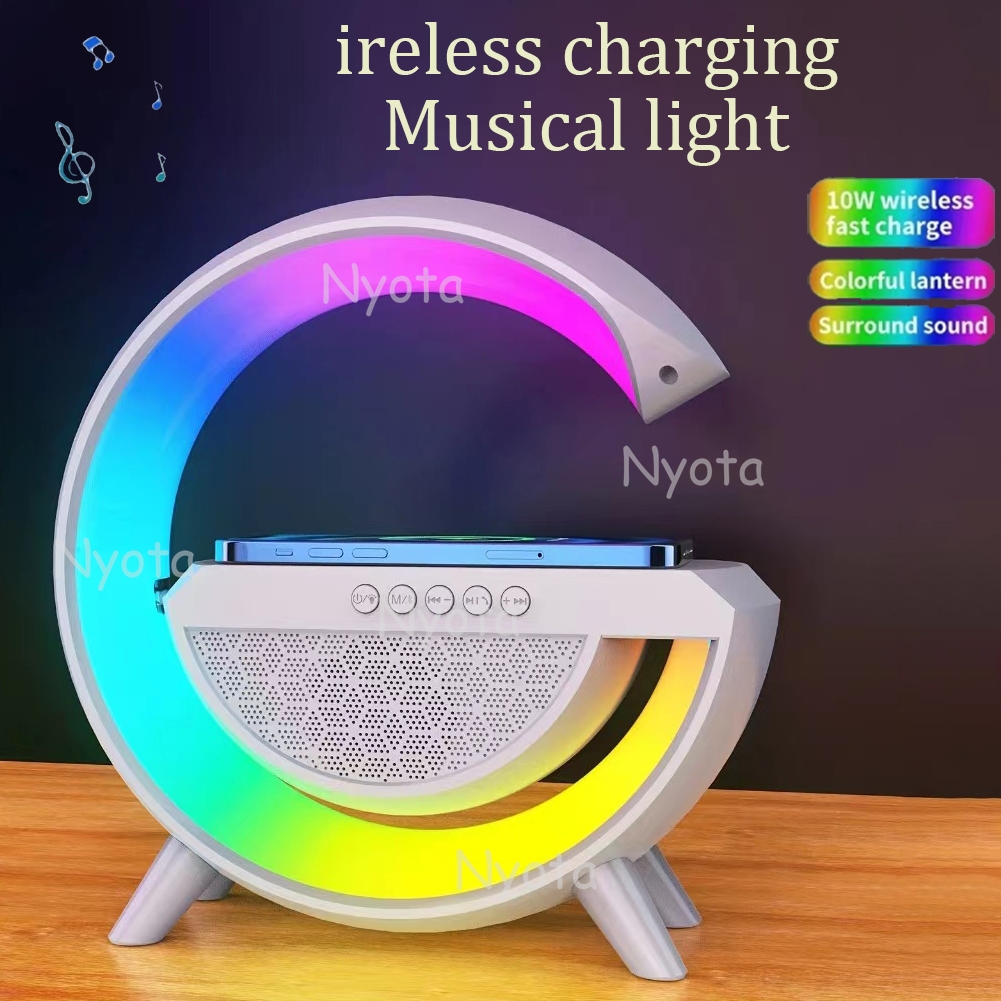 15W LED Atmosphere Light RGB Wireless Charger Bluetooth Speaker Table ...
