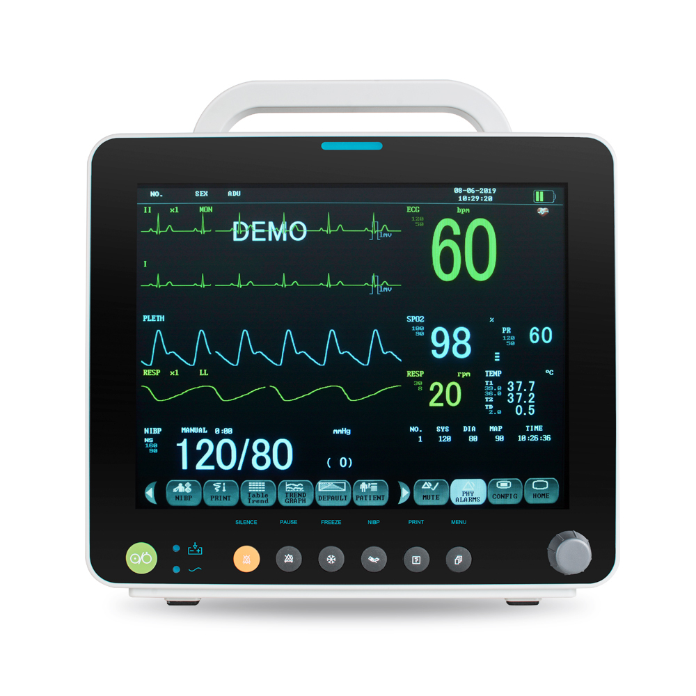 12 Inch Patient Monitor Vital Sign Monitor ECG Machine NIBP RESP TEMP ...