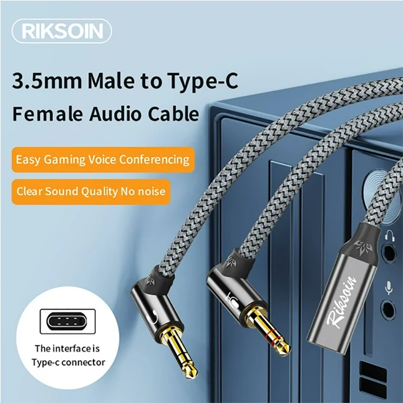 Riksoin 3.5 mm to USB C Aux Adapter Dual 3.5 Male to TypeC Female