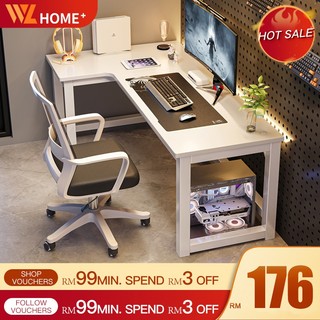 L Shape Table 180CM White Gaming Table Meja Komputer Computer Table ...