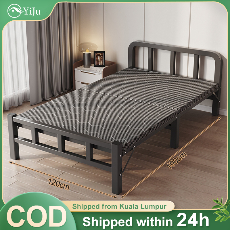 YJ Katil Lipat Katil Besi Folding Bed Frame Single Bed Black Foldable ...