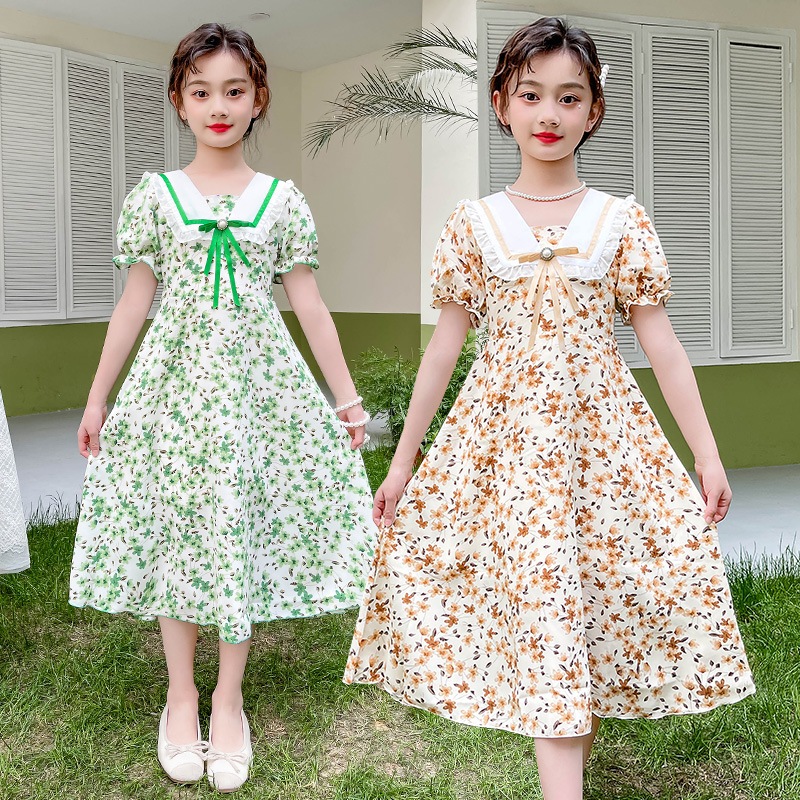 Kids Princess Dress Fashion Short Sleeve Brick Orange Summer Dress Girl Skirt baju dress kanak kanak perempuan Shopee Malaysia