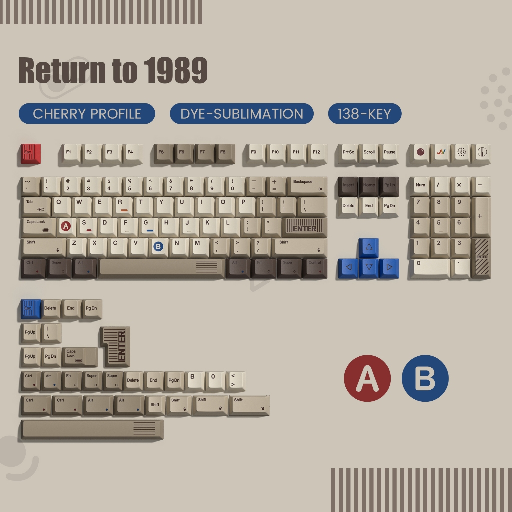 WOMIER 134 Keys Retro 1989 Game Theme PBT Keycap Dye-Sub Cherry Profile ...