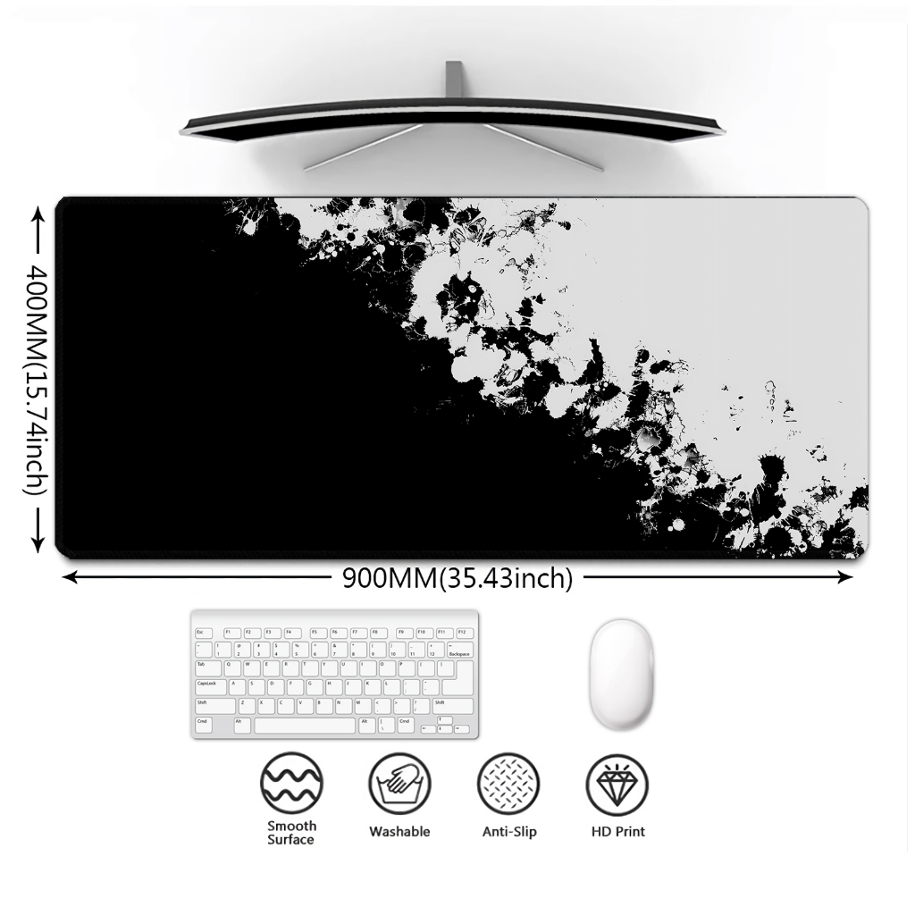 Mouse Pad Gaming Desk Mat Black And White Art Waterproof Anti-Slip ...