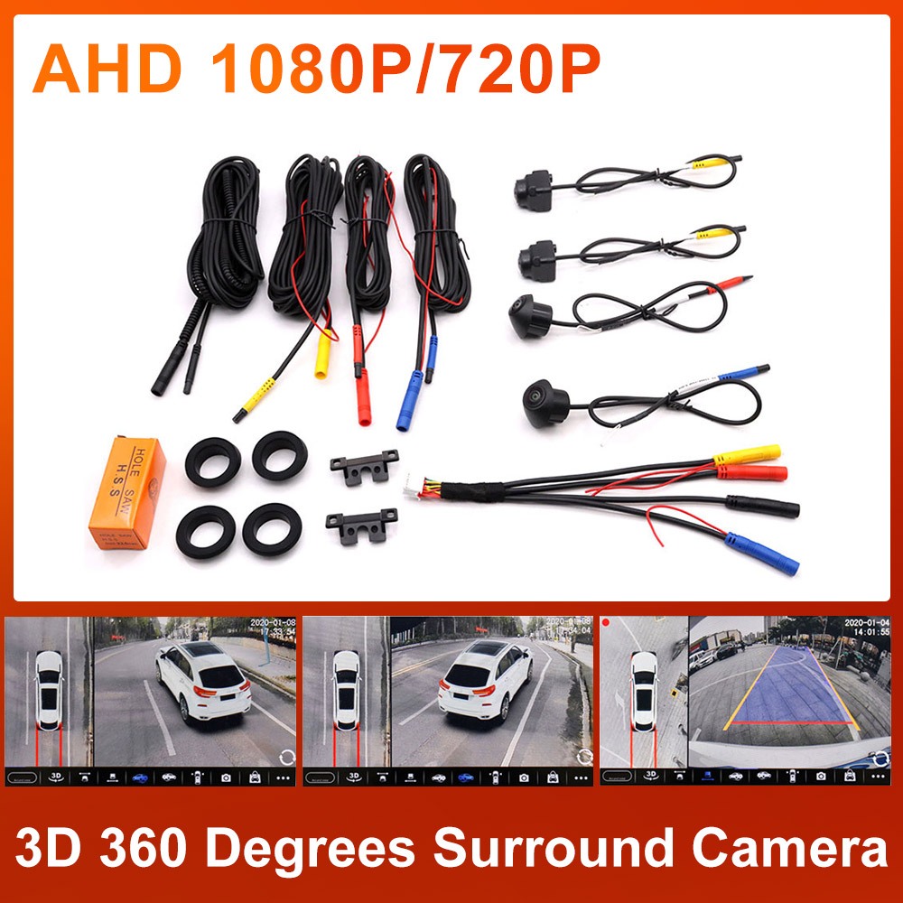 AHD 1080p 3D 360° Surround Bird View Car Camera Left Right Front Rear 4 ...
