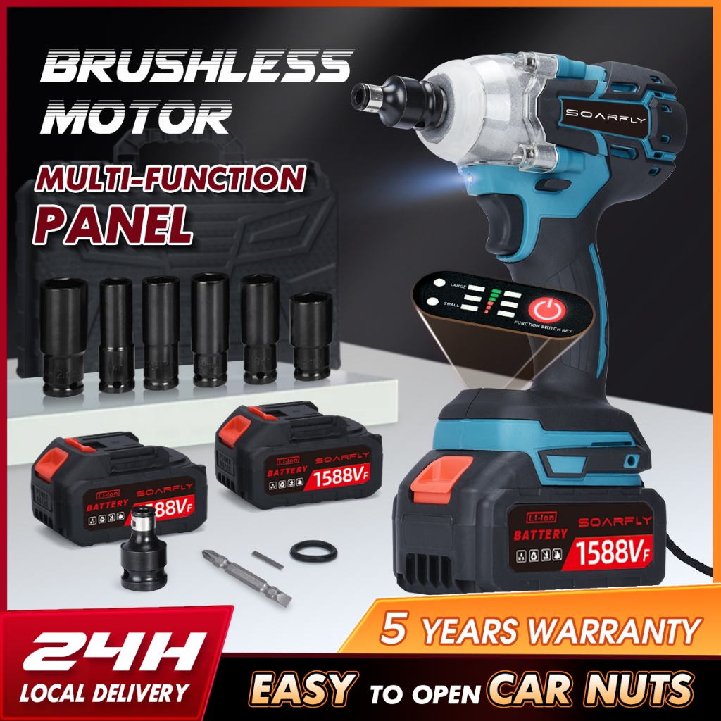 GEARLASSO 1300N.m Cordless Impact Wrench – 1/2 Inch Brushless, 960 Ft-lbs Torque, Includes 2 Batteries & Sockets For Cars, Trucks & RVs