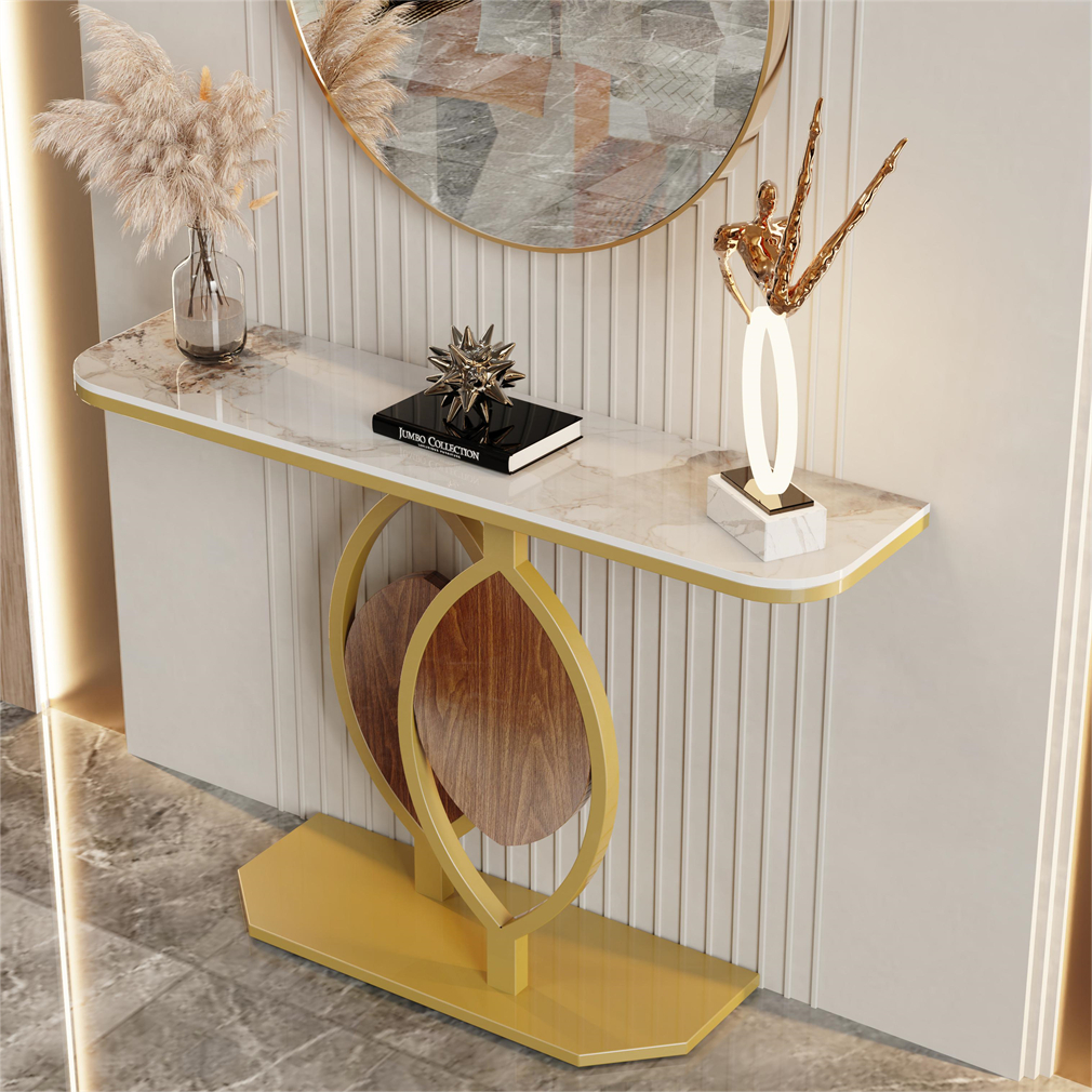 Genuine Marble Accent Console Table Sintered Stone Hallway Entry Way ...