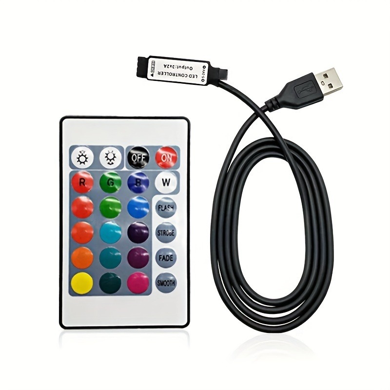 24 Keys Mini 5V USB Controller Smart IR RGB 7-color Strip Lights ...