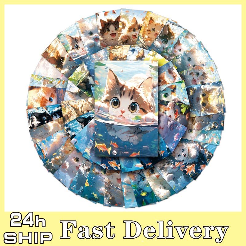 50pcs Stickers Kawaii Cat Playing Water Cartoon Graffiti Funny Decal ...
