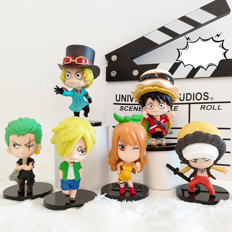 6pcsset 10cm Anime One Piece Figure Luffy Zoro Sanji Nami Sabo Trafalgar D Water Law Q Version 3964