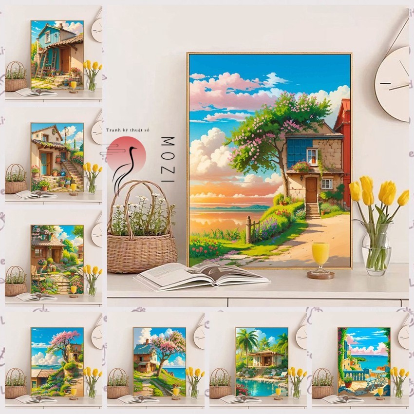 SKRYUIE Hut Village Paint By Numbers Kit For Adults - 16x20 Inch DIY Canvas Painting With Brushes - View #9
