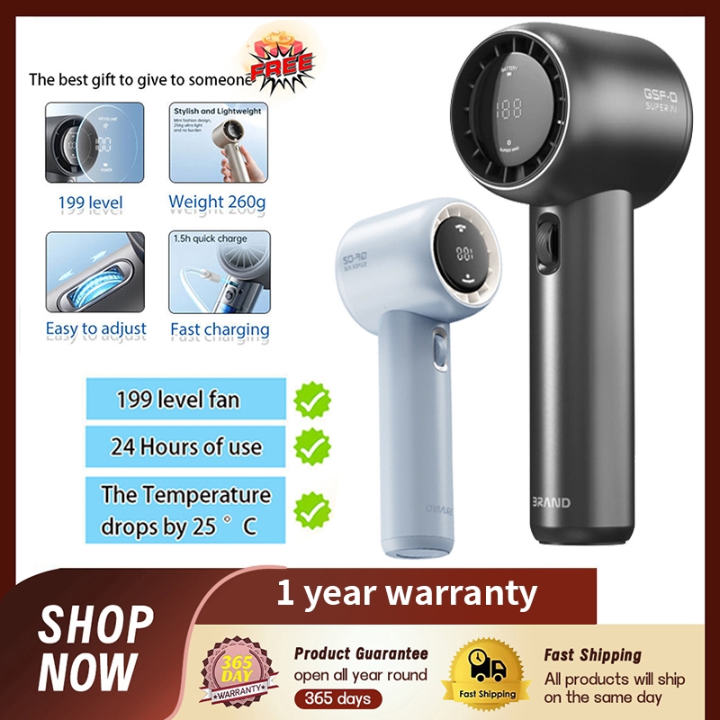 (1 year warranty) GF02 Handheld Fan 199 Level Strong Wind Portable ...