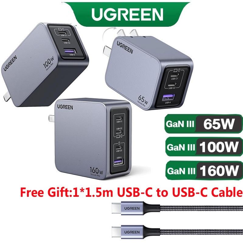 UGREEN 65W 100W 160W Fast Charging Nexode Pro 65W 3-port Gallium ...