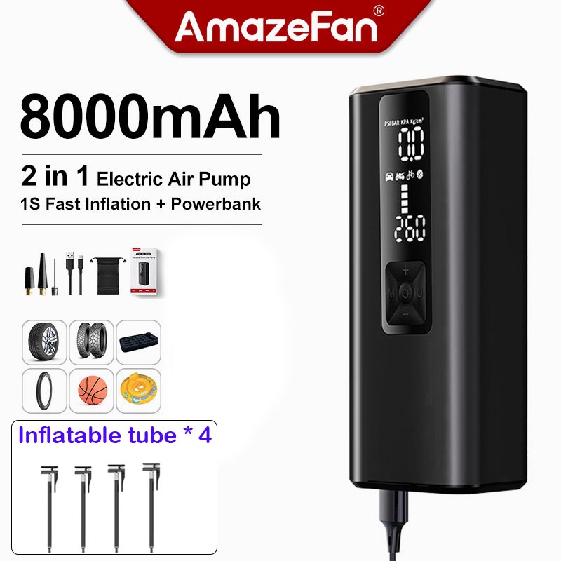 AmazeFan 8000mAh Air Pump Tyre Wireless Air Pump Mini Portable Tyre ...