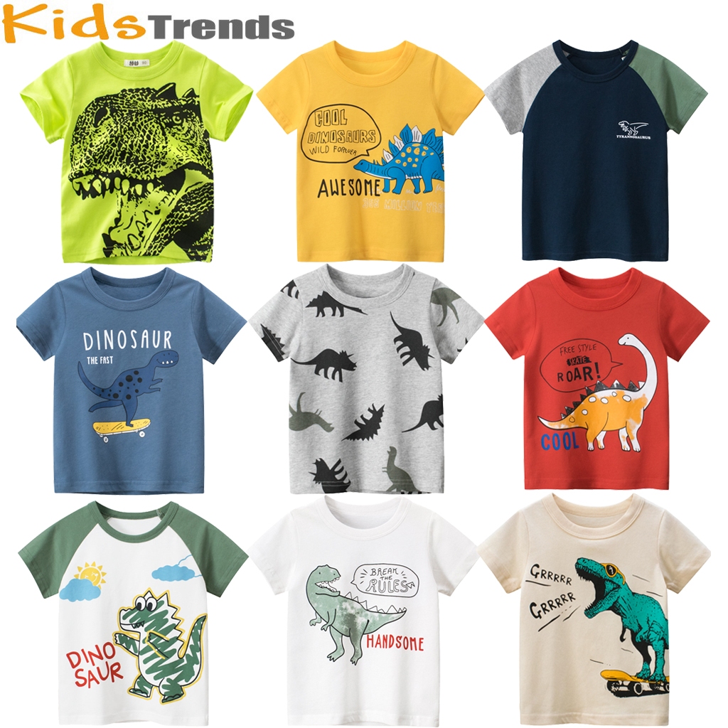 Boys TShirt Cotton Top Kids Dinosaurs Clothes Boy Tshirt CrewNeck — free download