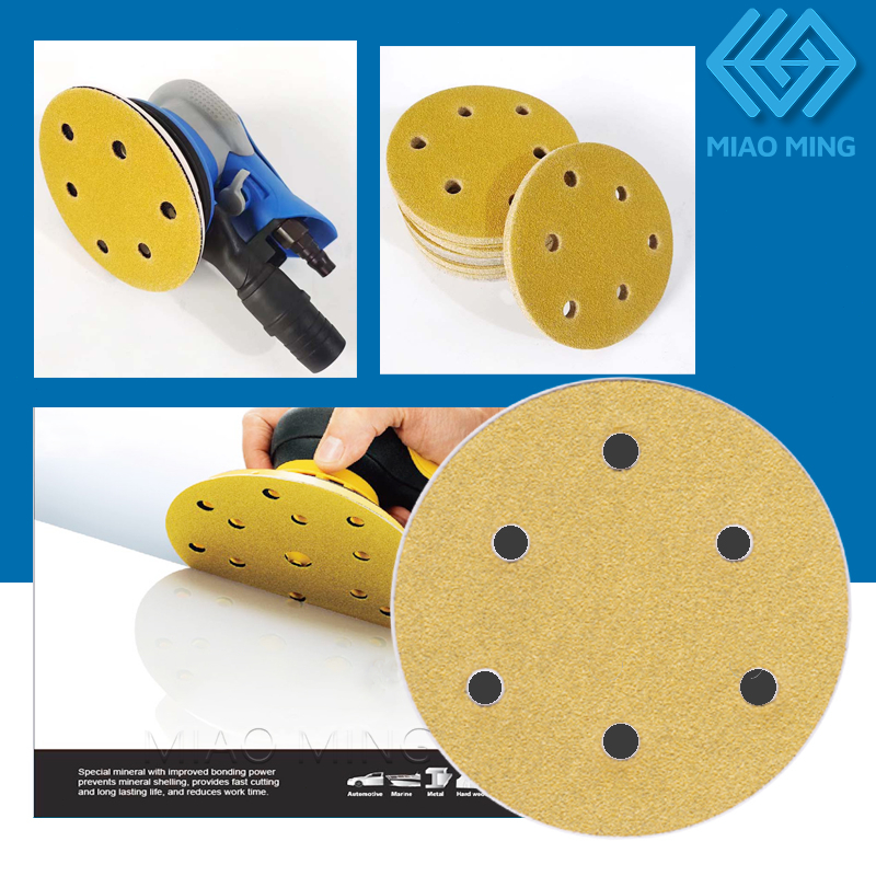 5 inch 6hole Gold Yellow velcro disc sanding disc 125mm white sand sand ...