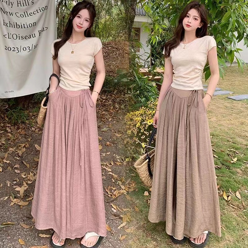 Korean Style Women Ladies Elastic High Waist Plain Pleated Long Skirt Midi Dress ready stock new Shopee Malaysia