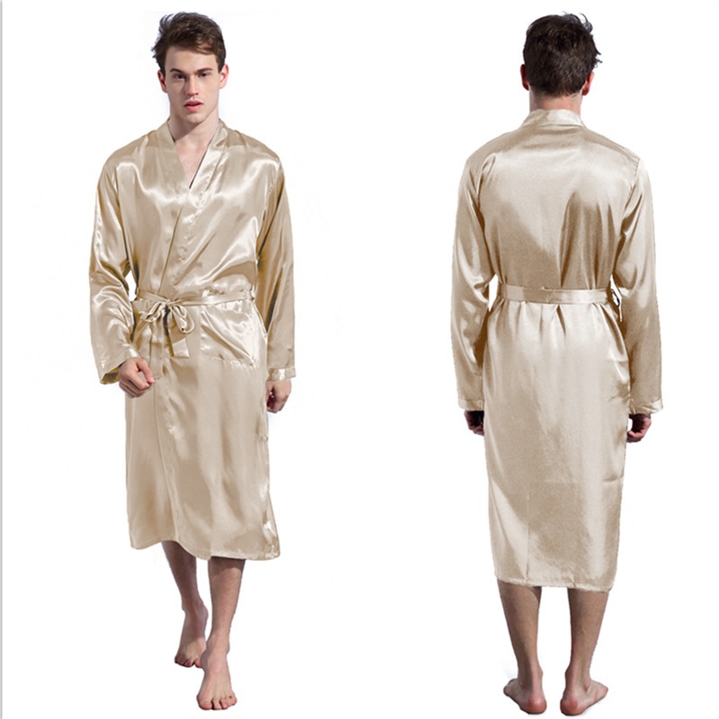 Men Silk Satin Night Robe Solid Kimono Robe Fashion Bathrobe Dressing Gown Shopee Malaysia