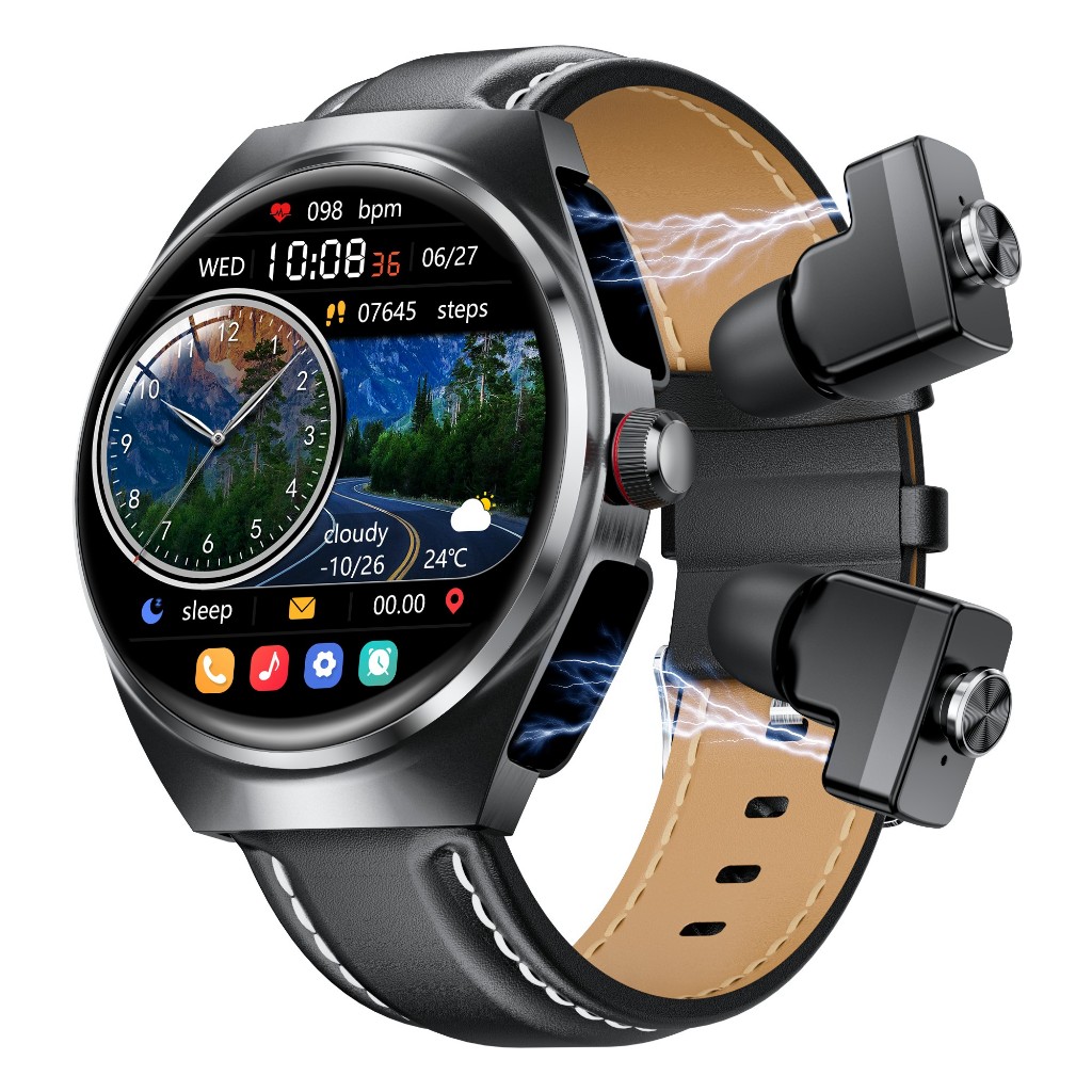 2024 Smart Watch TWS 2-in-1 Headset Bluetooth Talk Heart Rate Blood  Pressure Health Monitoring Headphones Play Music with sport