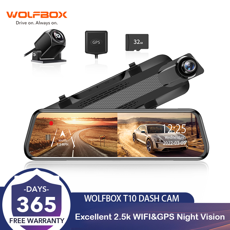 WOLFBOX 2.5K Mirror Dash Cam With WiFi, 10" Rear View Mirror Camera ...