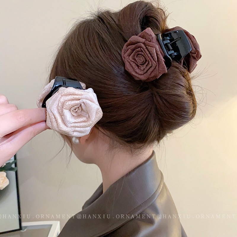 Dried Rose Grab clip Maillard simple updo Shark clip Fashion half hair ...