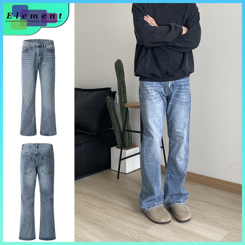 American retro ice blue straight jeans summer new vintage washed worn loose pants