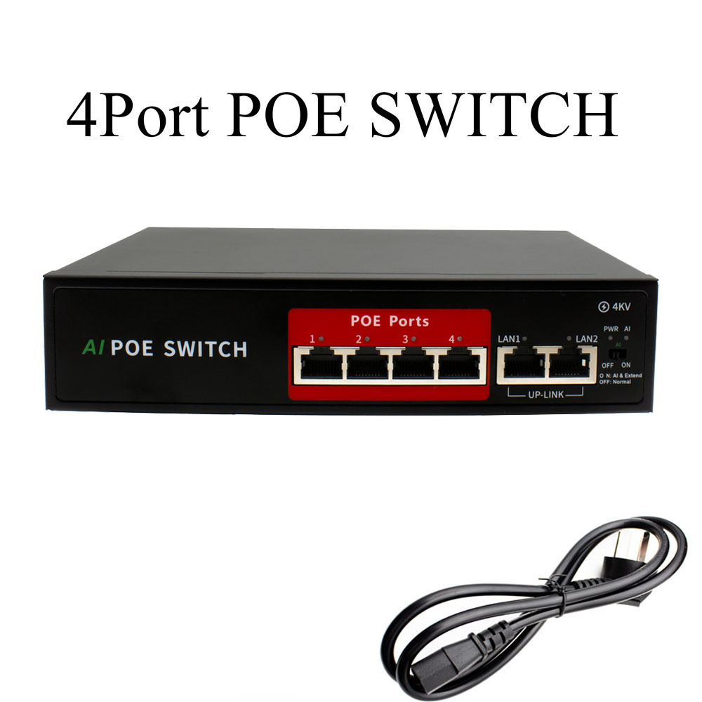 4 Port+2 Port Uplink POE Switch 10/100Mbps Network Extender Power Over ...