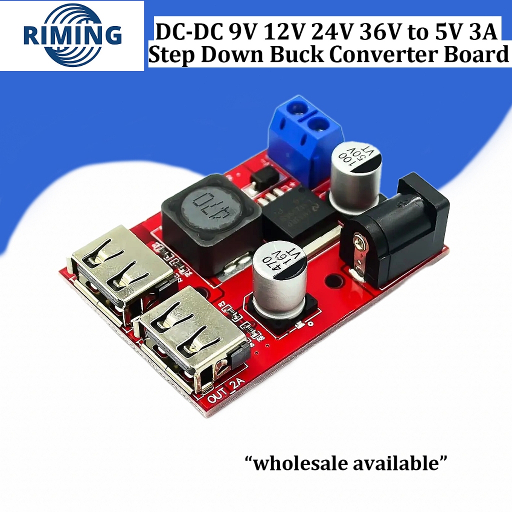 Dual USB DC-DC 9V 12V 24V 36V to 5V 3A Step Down Buck Converter Board ...
