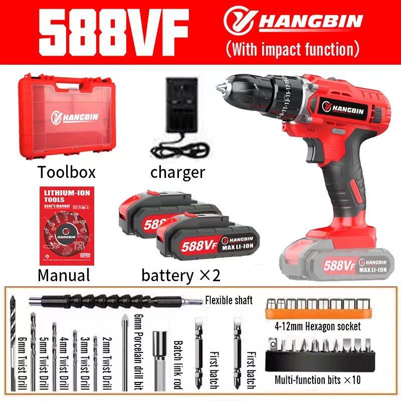588VF impact drill Set 3 Mode Cordless Drill Screwdriver 2 Speed Hammer ...