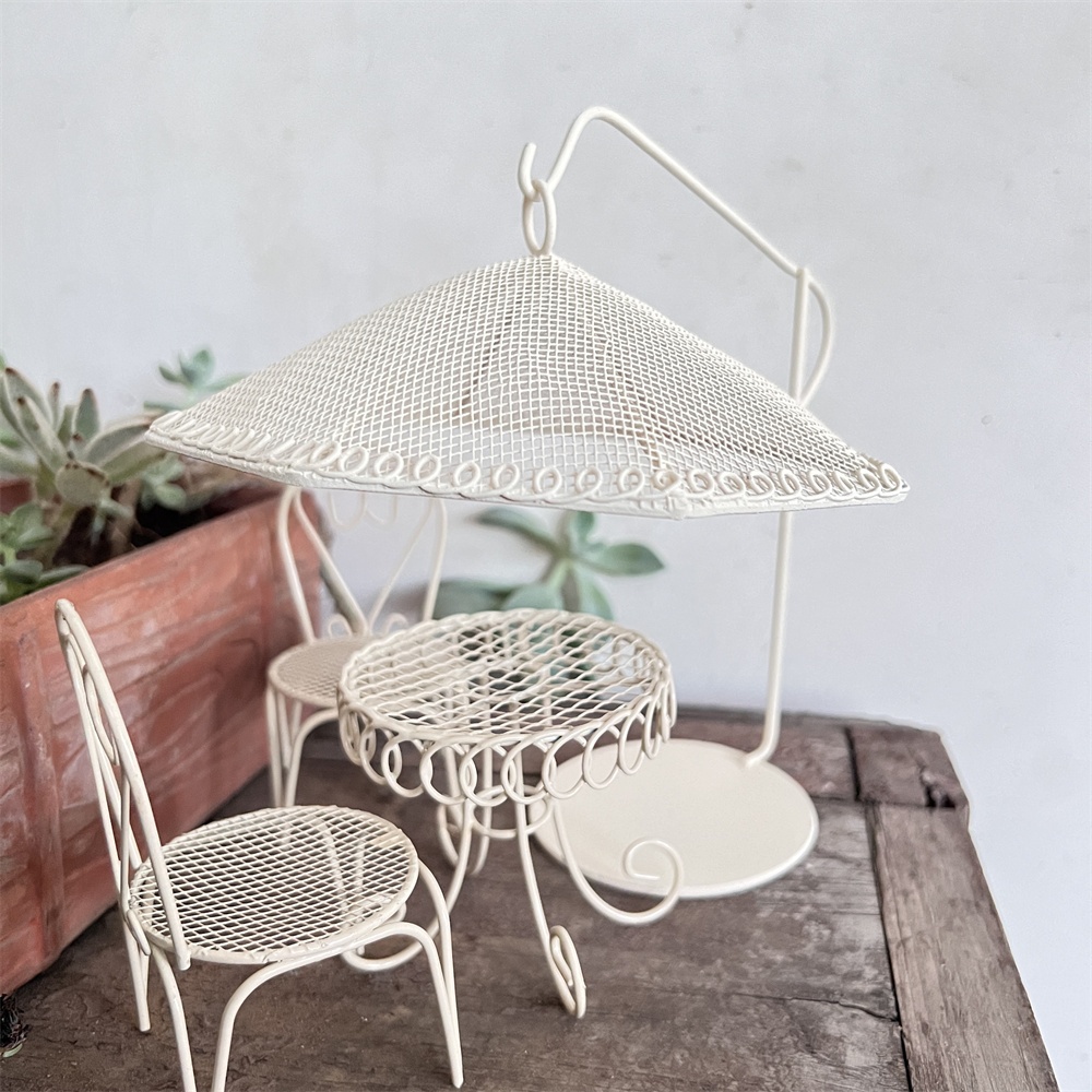 Miniature Metal Bistro Table and Chairs Set Mini Outdoor Patio Umbrella ...