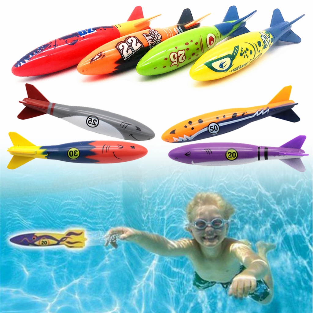 4Pcs Kids Summer Shark Rocket Throwing Toy Swimming Dive Game Water Fun ...