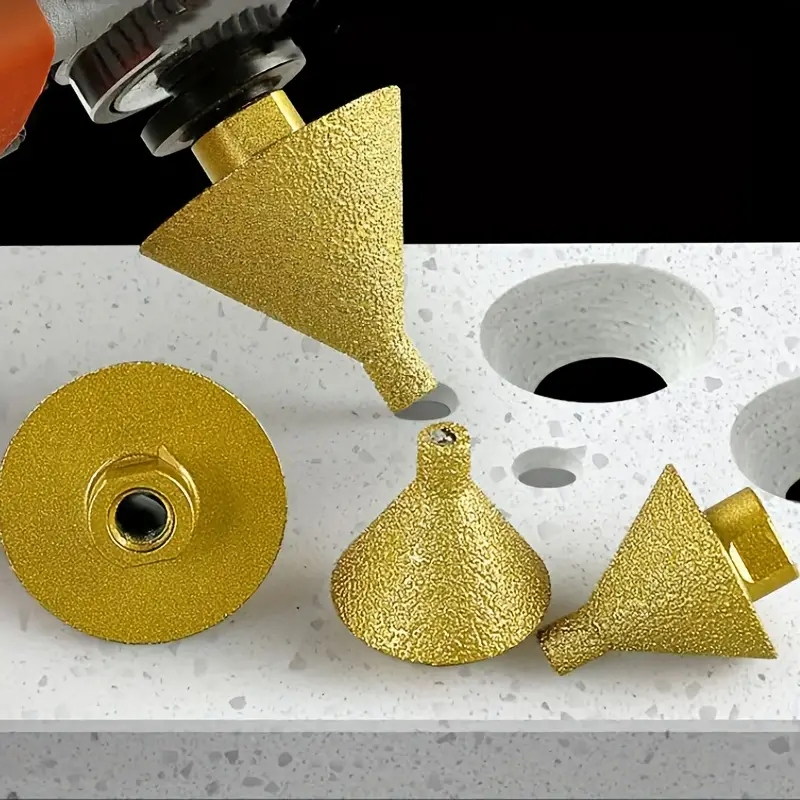 QWORK Diamond Beveling Chamfer Bit - 5/8-11 Thread For Tile & Stone, 0-2 Inch Hole Enlarging