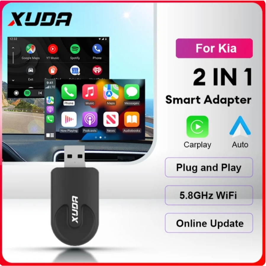 Adattatore CarPlay Wireless Per Kia Picanto, Ceed, Stonic – Trasforma Il Cablato In Wireless, Plug & Play, Bluetooth 5.0, Dual-Band