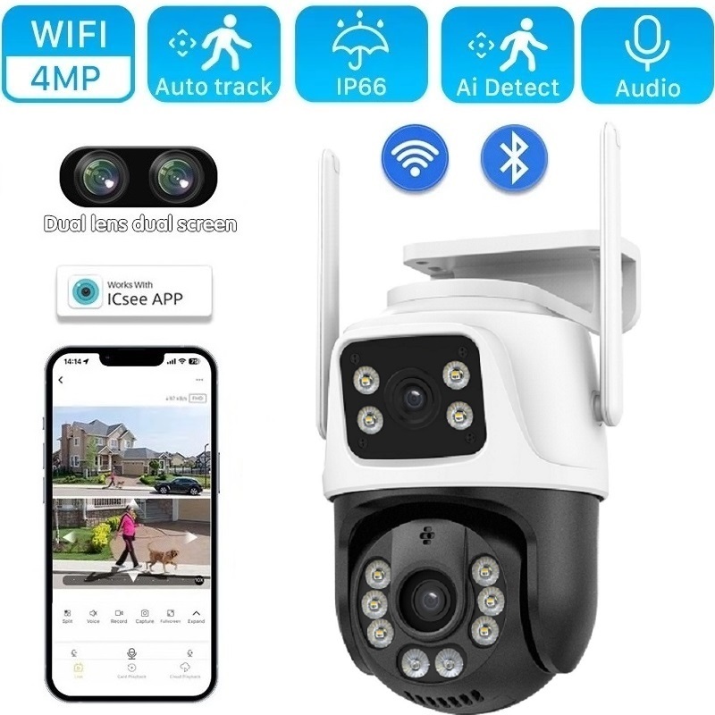 2K 4MP PTZ IP Camera WIFI Dual Lens&Screen Color Night Vision Outdoor ...