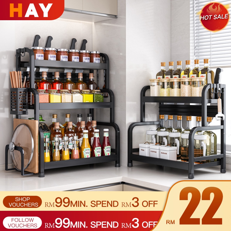 Spice Rack Kitchen Rak Dapur Rempah Stainless Steel Seasoning Storage ...