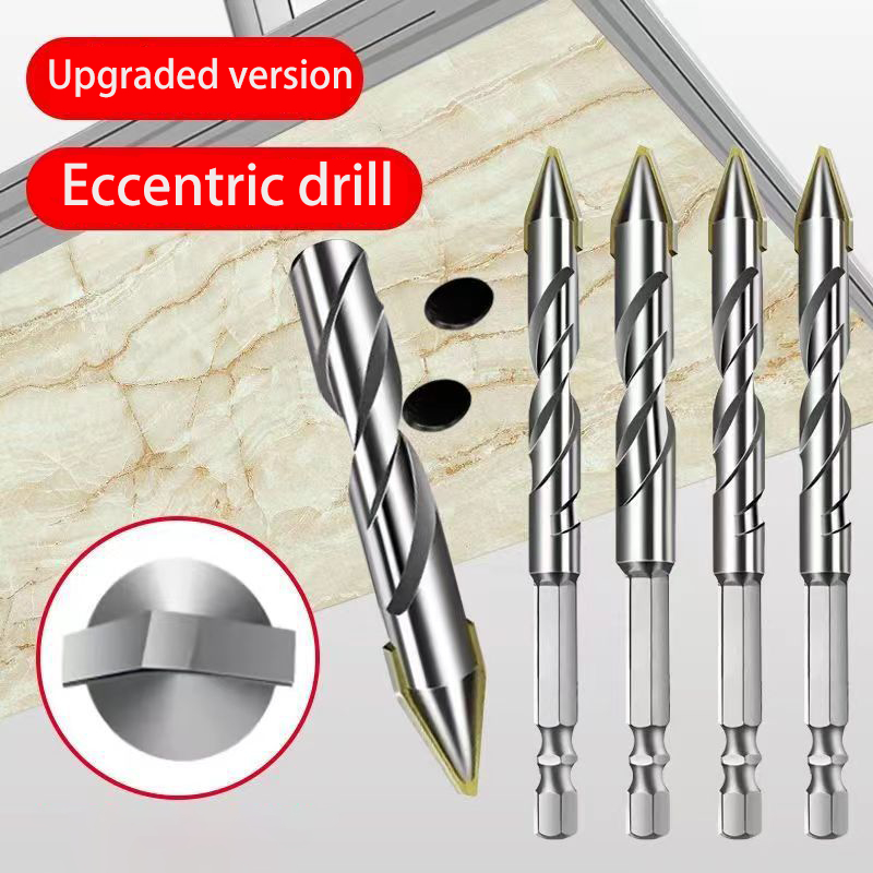 5-Piece 1/2" Eccentric Drill Bit Set – Crooked Head Design, 12mm Tungsten Carbide Tip For Tile, Glass, Brick, Ceramic, Metal, Marble
