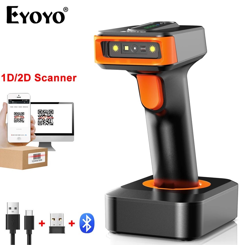 Eyoyo 2D QR Wireless Barcode Scanner, 3 in 1 Bluetooth & USB Wired ...
