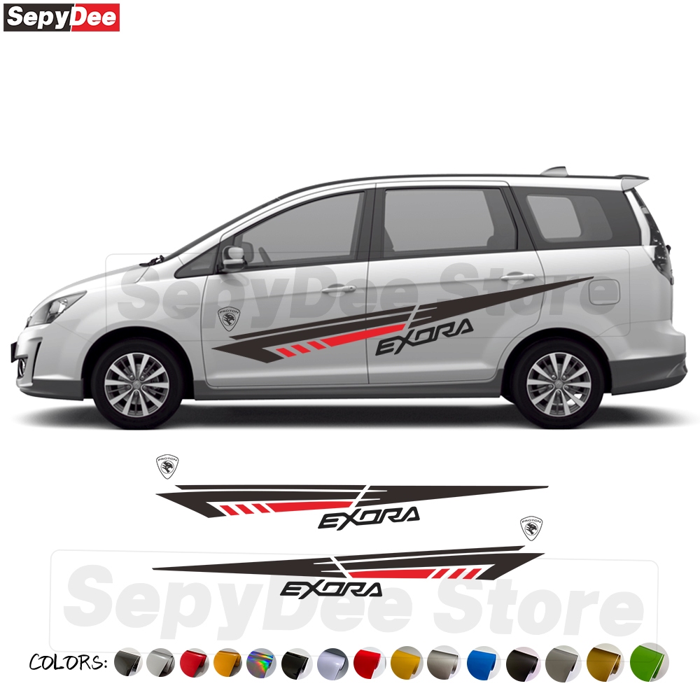 2PCS Proton Exora Car Side Skirt Stripe Body Stickers Racing Sport ...