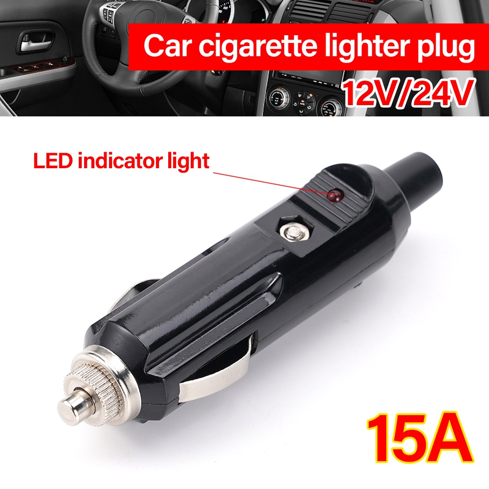 15A Car Cigarette Charger Lighter Plug Fuses 12V To 24V With LED Indicator Plug Power Adapter