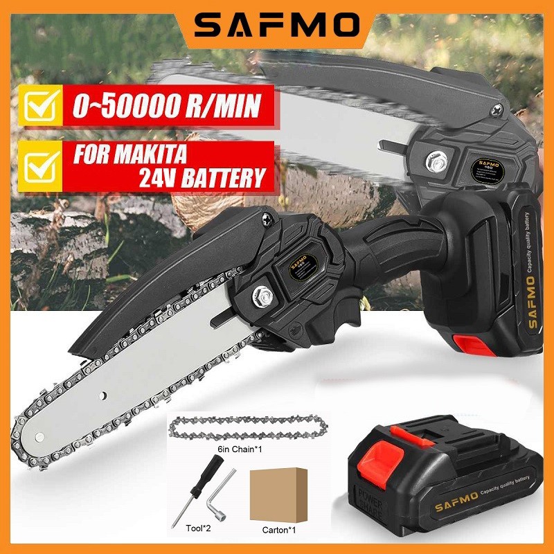 Mini Cordless Chainsaw 24V Battery 6" inch Electric Mesin Gergaji kayu ...